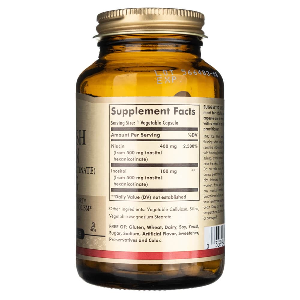 Solgar Niacina No-Flush (Vitamina B3) 500 mg - 100 Cápsulas - Imagen 2
