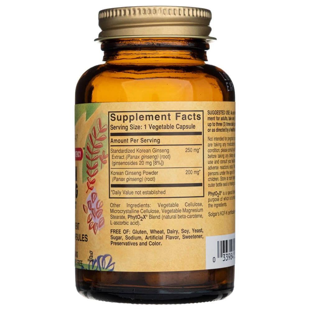 Solgar SFP Extracto de Raíz de Ginseng Coreano - 60 Cápsulas Vegetales - Imagen 2