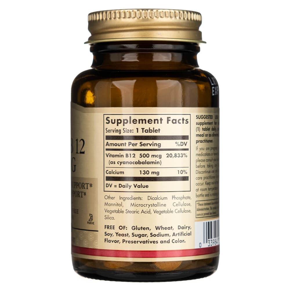 Solgar Vitamina B12 500 mcg - 100 Tabletas - Imagen 2