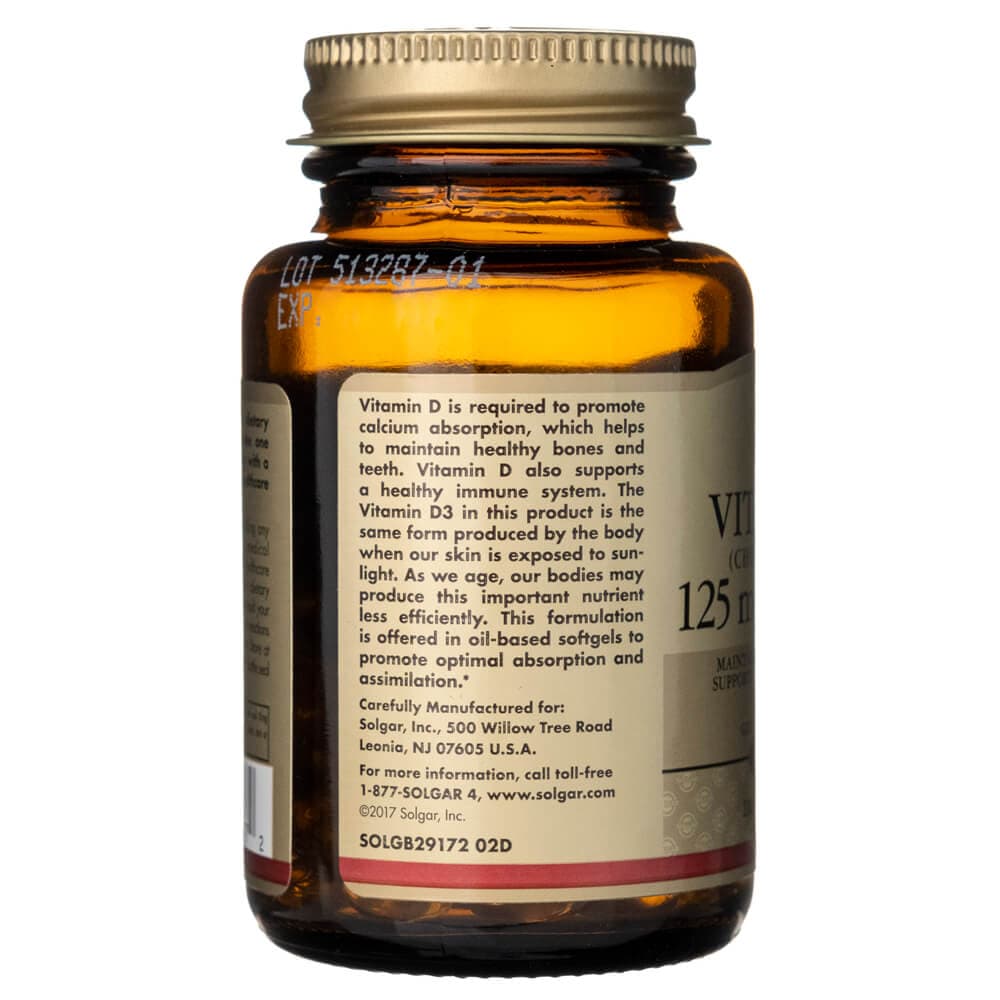 Solgar Vitamina D3 125 mcg (5000 UI) - 100 Cápsulas blandas - Imagen 5