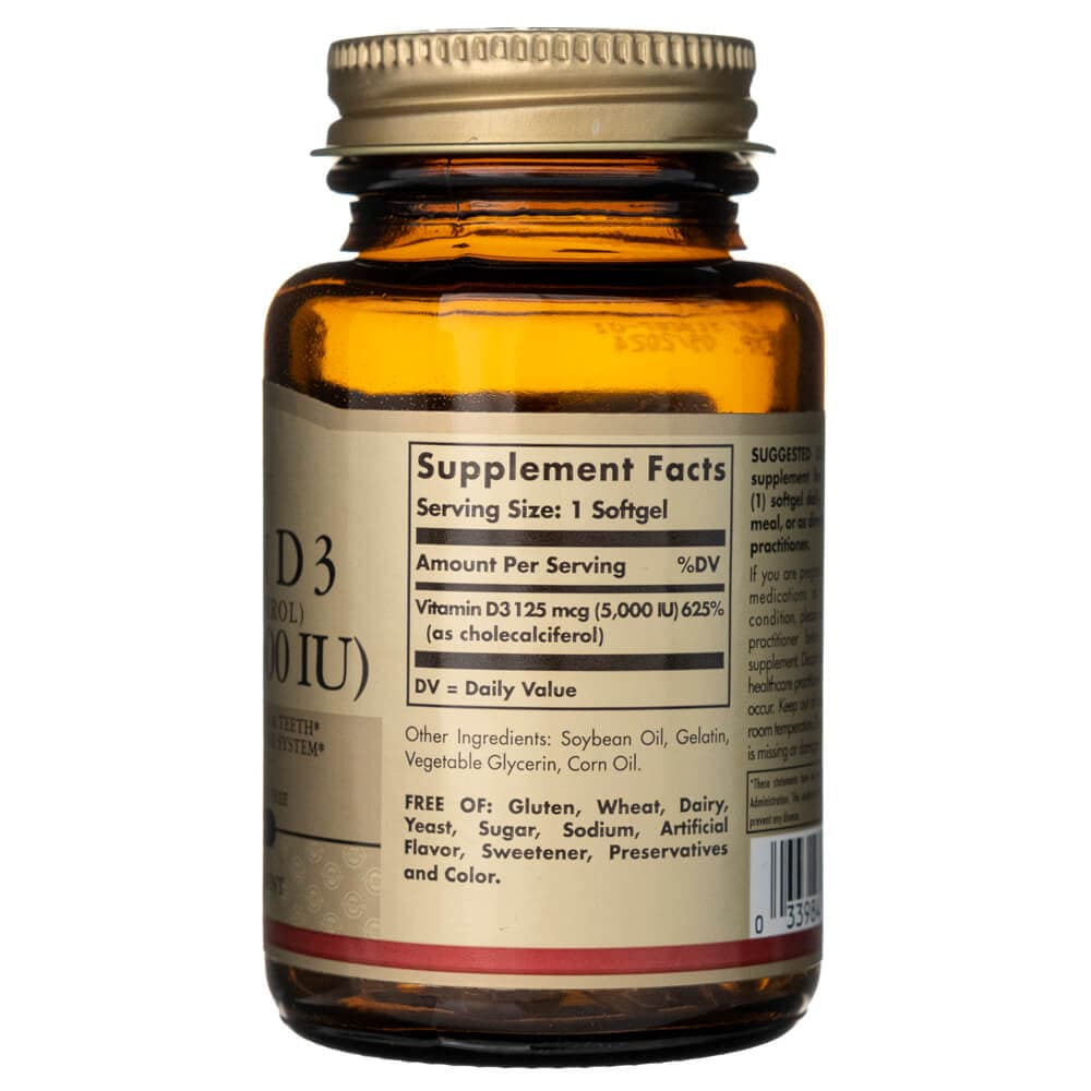 Solgar Vitamina D3 125 mcg (5000 UI) - 100 Cápsulas blandas - Imagen 2