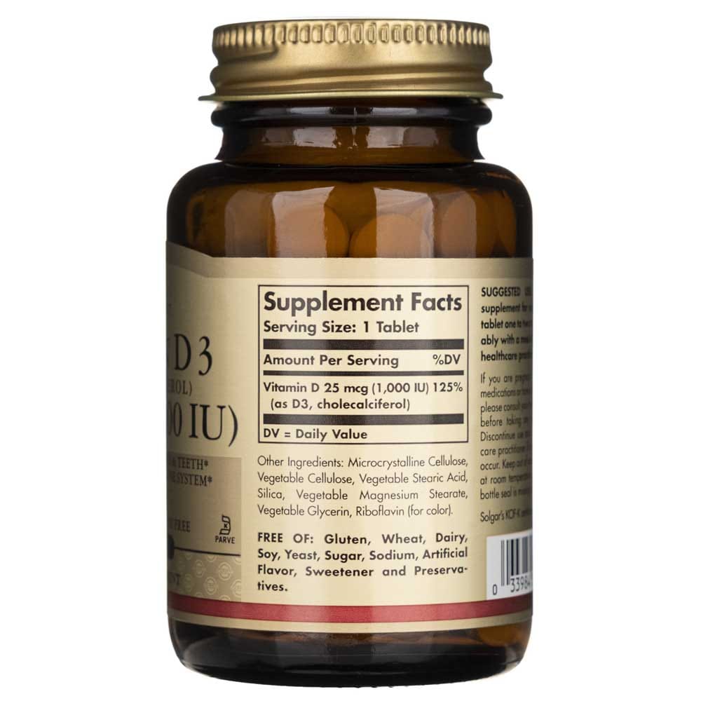 Solgar Vitamina D3 25 mcg (1000 UI) - 180 Tabletas - Imagen 2