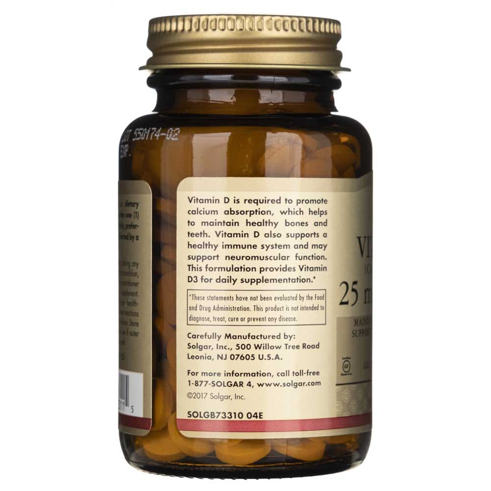 Solgar Vitamina D3 25 mcg (1000 UI) - 180 Tabletas - Imagen 4