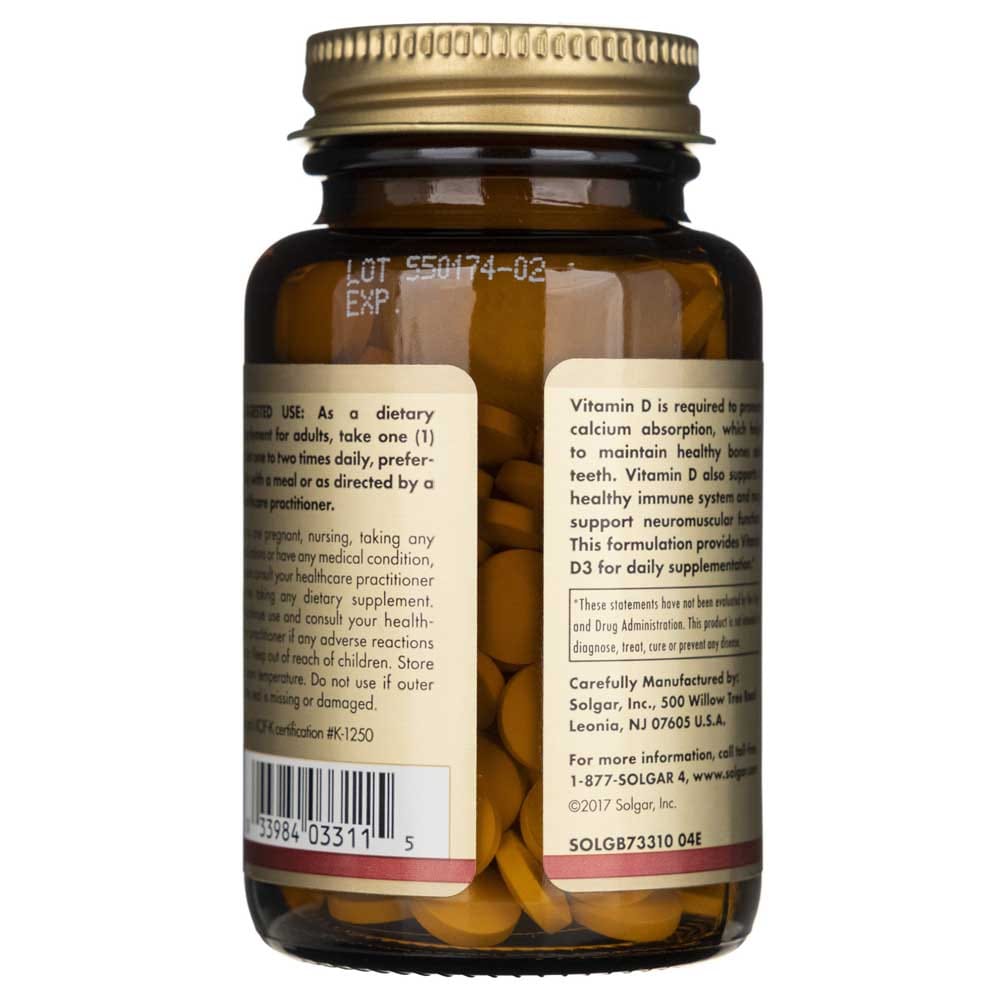 Solgar Vitamina D3 25 mcg (1000 UI) - 180 Tabletas - Imagen 5