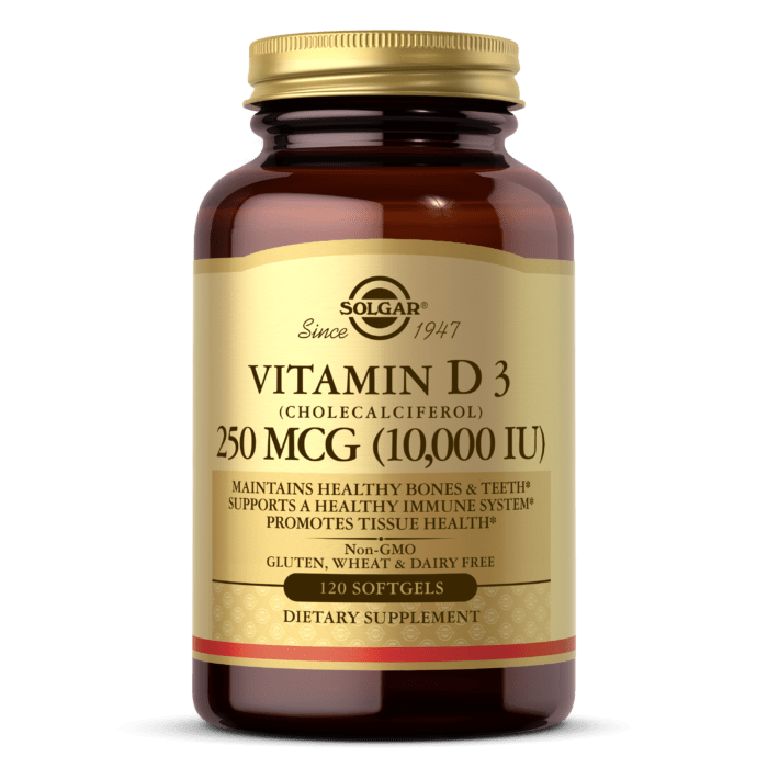 Solgar Vitamina D3 250 mcg (10000 UI) - 120 Cápsulas blandas
