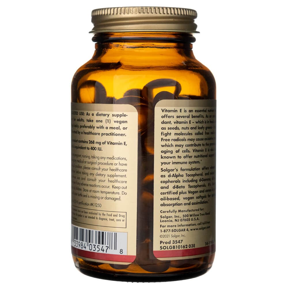 Solgar Vitamina E 268 mg (400 UI) (d-Alfa tocoferol) - 100 Cápsulas blandas - Imagen 4
