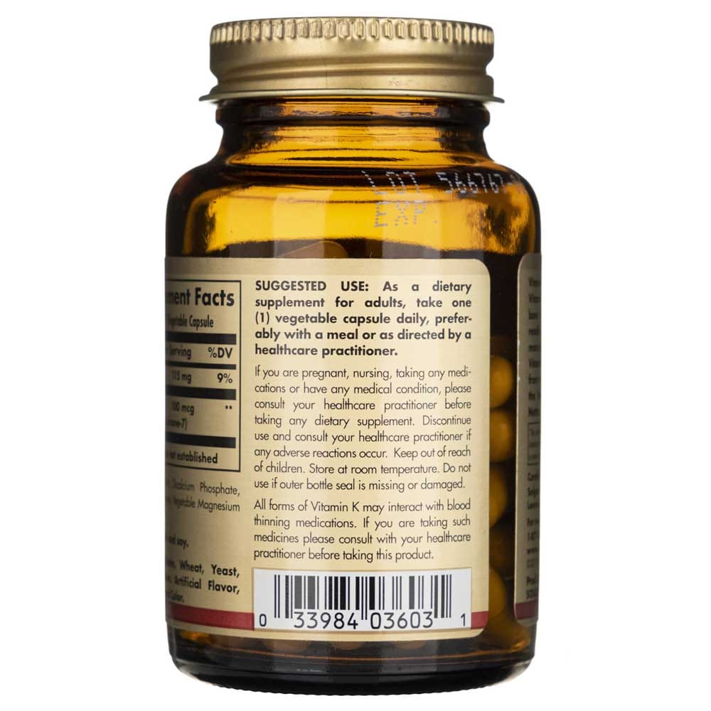 Solgar Vitamina K2 MK-7 100 mcg - 50 Cápsulas Vegetales - Imagen 3