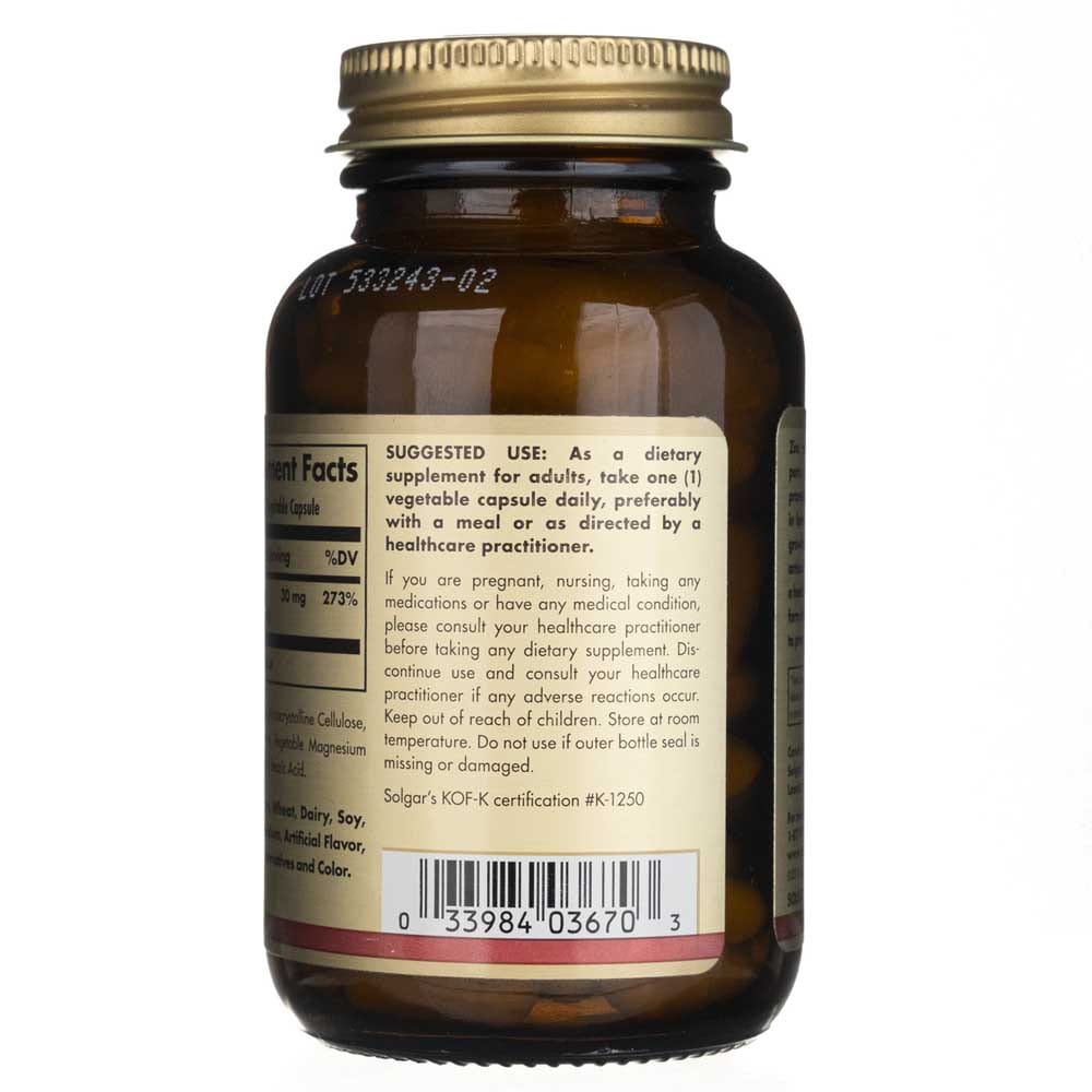 Solgar Citrato de Zinc 30 mg - 100 Cápsulas Vegetales - Imagen 5