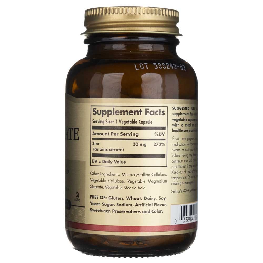 Solgar Citrato de Zinc 30 mg - 100 Cápsulas Vegetales - Imagen 2