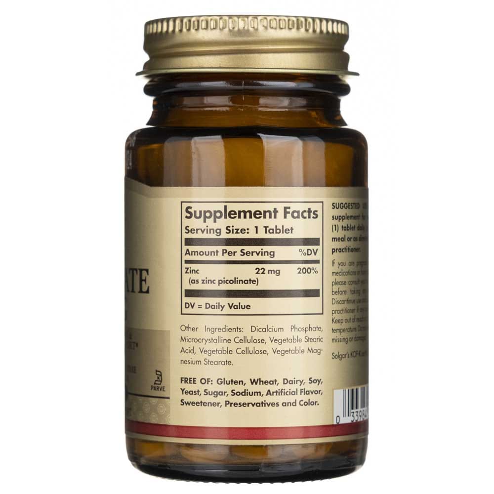 Solgar Picolinato de Zinc 22 mg - 100 Tabletas - Imagen 2