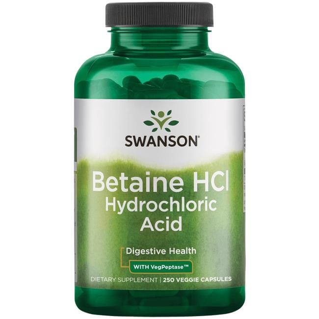 Swanson Betaína HCl Ácido clorhídrico con VegPeptasa - 250 cápsulas vegetales
