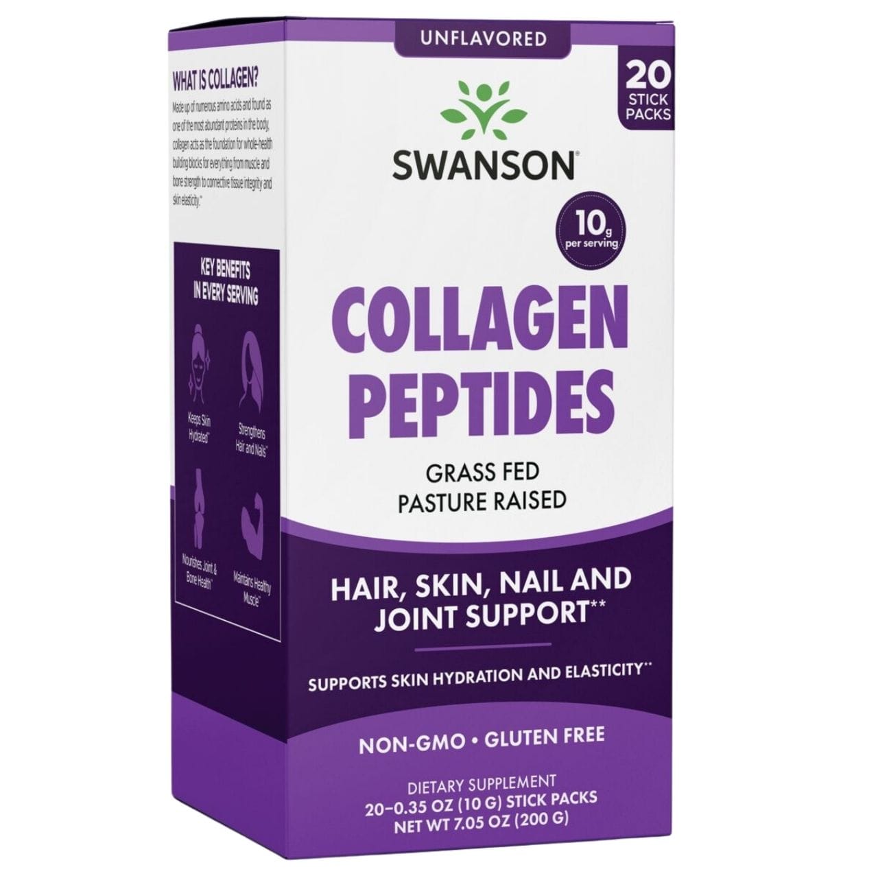 Swanson Péptidos de colágeno, Sin sabor – 20 sobres