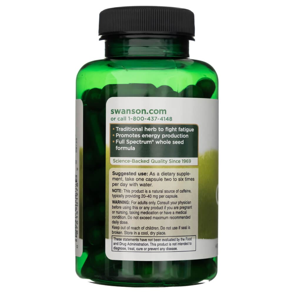 Swanson Guaraná de espectro completo 500 mg - 100 Cápsulas - Imagen 3
