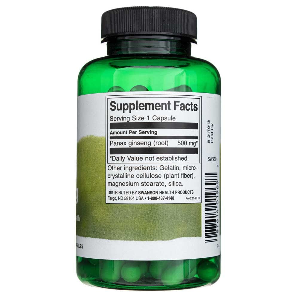 Swanson Ginseng coreano 500 mg - 100 Cápsulas - Imagen 2