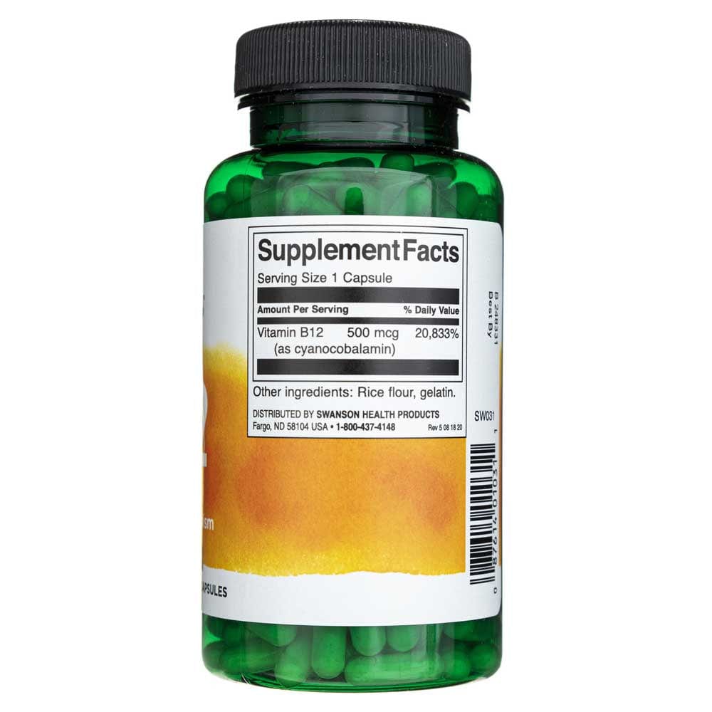 Swanson Vitamina B12 500 mcg - 250 Cápsulas - Imagen 2