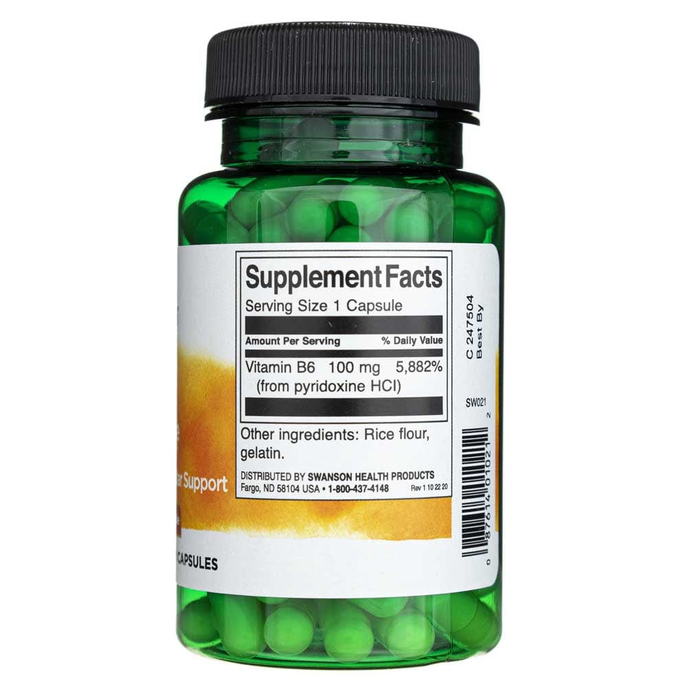 Swanson Vitamina B6 Piridoxina 100 mg - 100 Cápsulas - Imagen 2