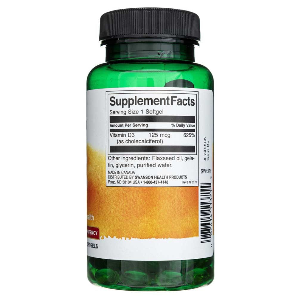 Swanson Vitamina D3 5000 UI (125 mcg) - 250 Cápsulas blandas - Imagen 2