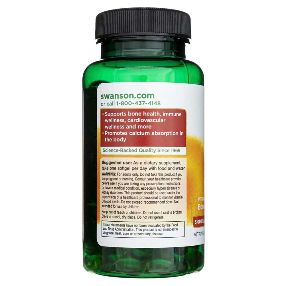 Swanson Vitamina D3 5000 UI (125 mcg) - 250 Cápsulas blandas - Imagen 3