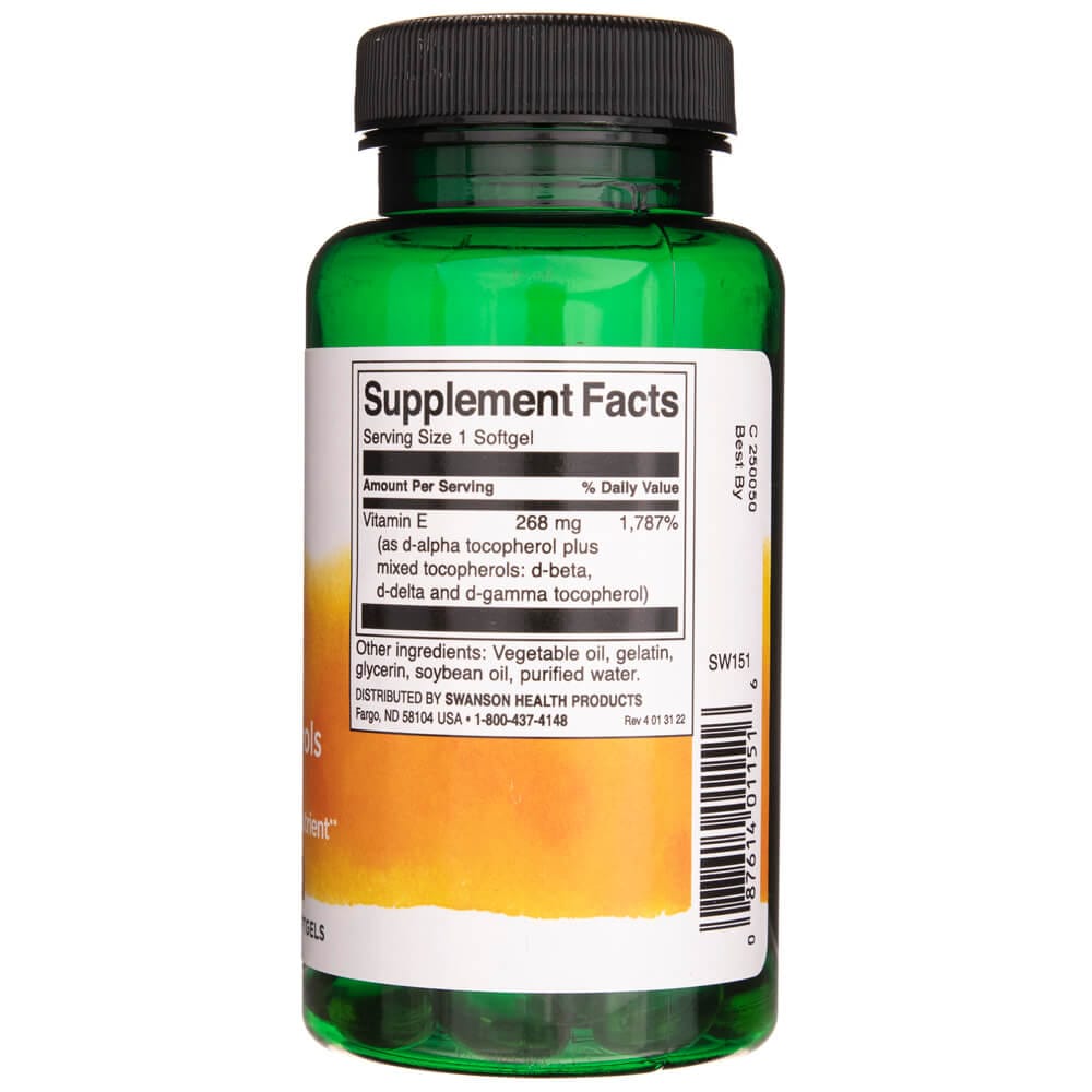 Swanson Vitamina E Mezcla de tocoferoles 400 UI - 100 cápsulas blandas - Imagen 2