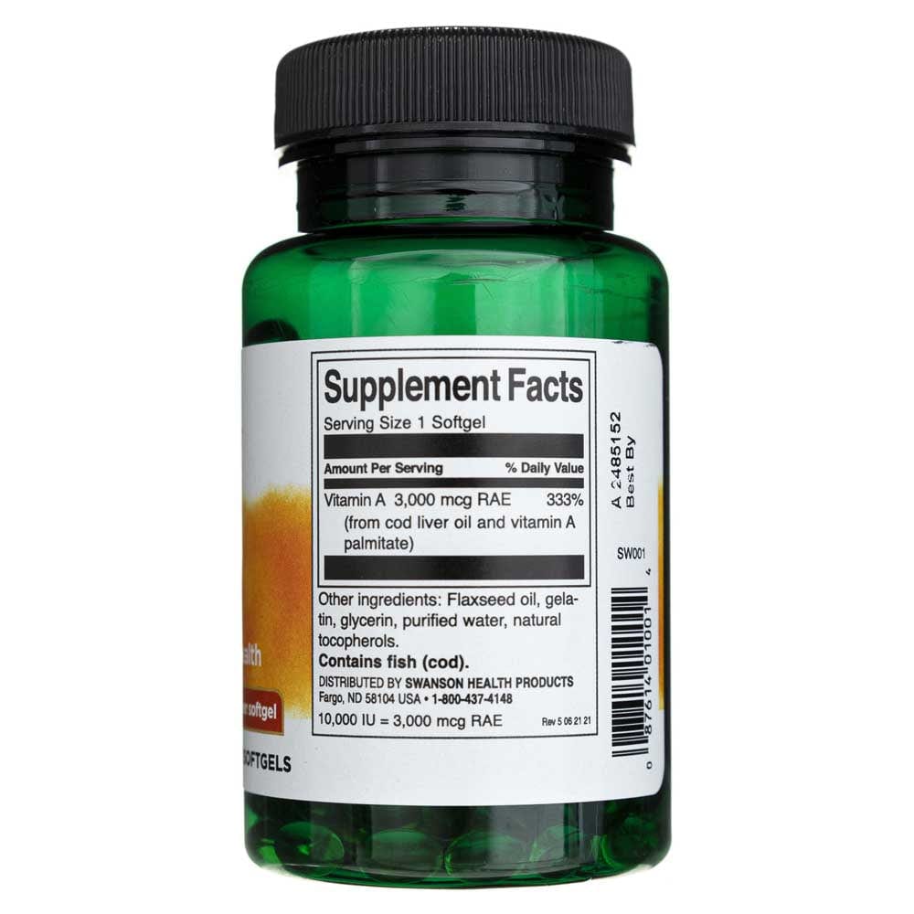 Swanson Vitamina A 3000 mcg (10000 UI) - 250 Cápsulas blandas - Imagen 2