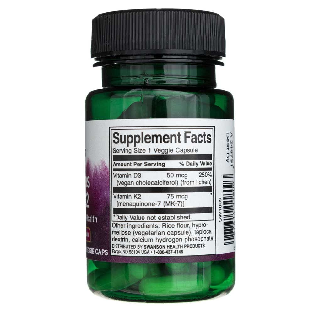 Swanson Vitaminas D3 y K2 - 60 cápsulas vegetales - Imagen 2